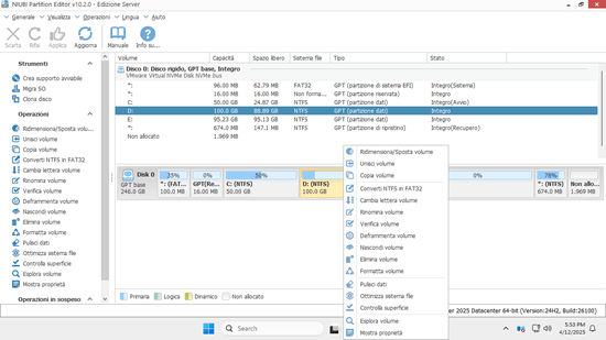 Gestore partizioni server