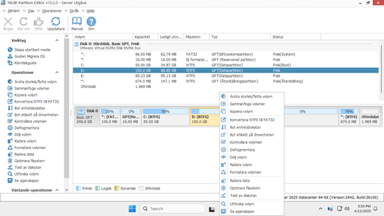 Partitions hanterare server